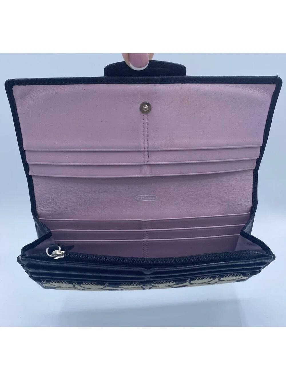 Coach Wallet Signature Canvas/ Leather Details, Light Lavender Inside